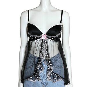 Victoria’s Secret Black Sheer Babydoll Cami Coquette Lingerie. Small 34C. Y2K